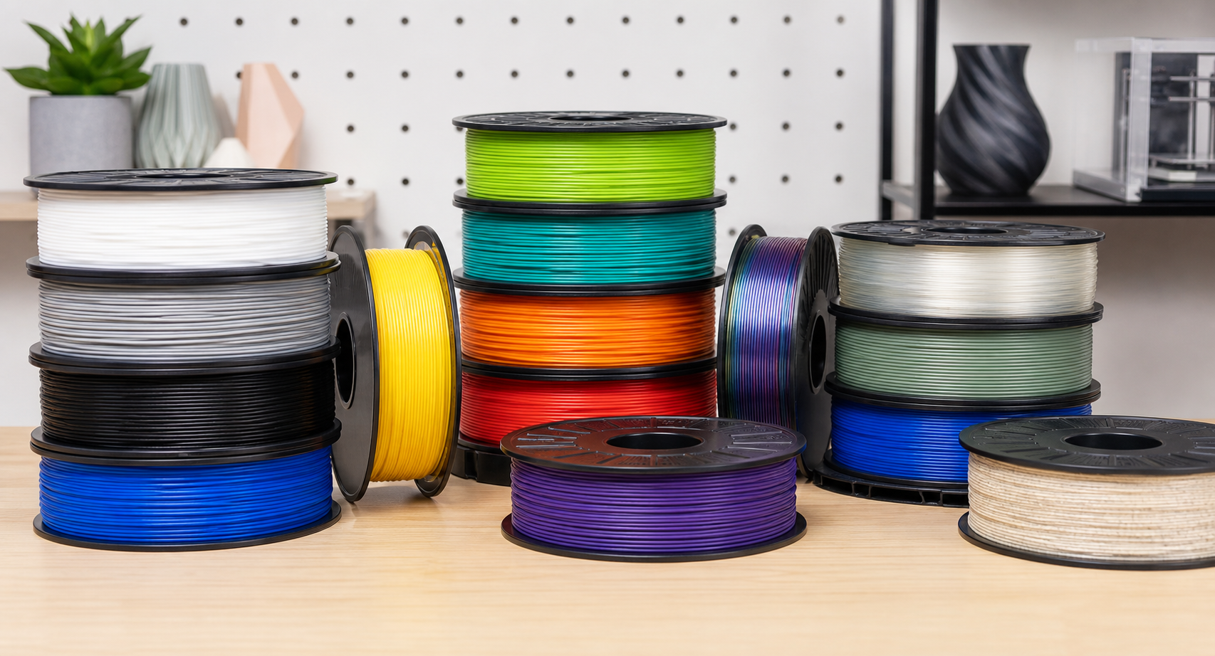 Colorful 3D printer filament spools